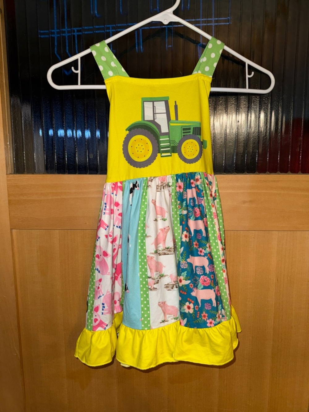 Boutique Farm Tractor Animals Girls Sleeveless Panel Twirl Dress 4T Cotton